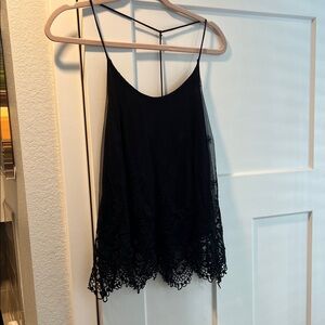 Free People Black Lace-Hem Camisole with Delicate Straps